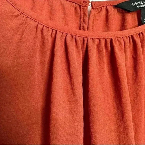 Simply Vera Vera Wang Blouse Semi-Sheer Ruffled Sleeves Burnt Orange Size XS - Picture 2 of 16